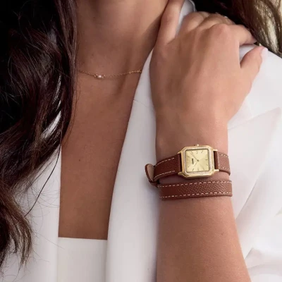 montre cluse gracieuse petite acier doré bracelet double tour cuir marron 24 mm