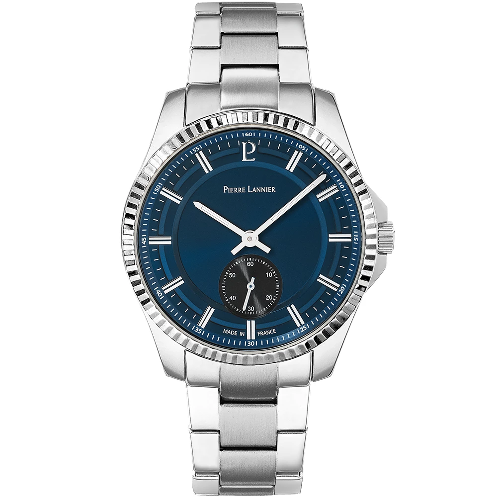 montre pierre lannier homme metropolitain acier et bleu mouvement quartz 40 mm