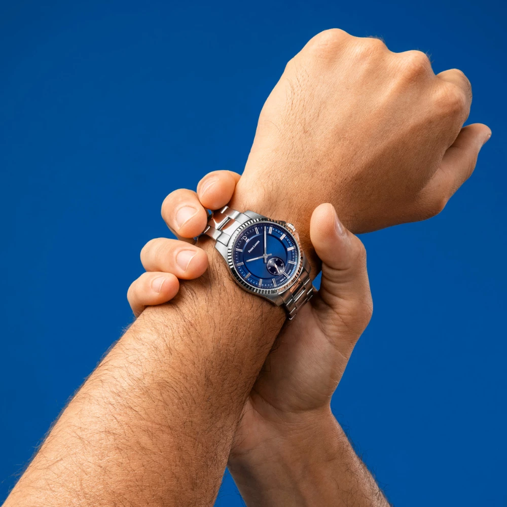 montre pierre lannier homme metropolitain acier et bleu mouvement quartz 40 mm