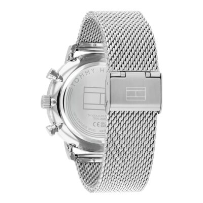montre tommy hilfiger legend acier et cadran noir 46 mm quartz maille milanaise
