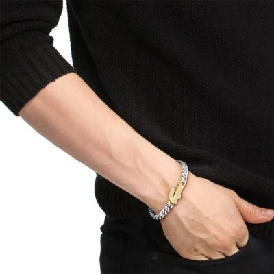 bracelet lacoste homme arthor acier doré et acier crocodile