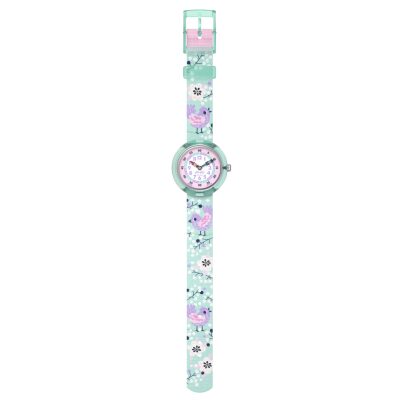 montre flik flak tweet tweet enfant bracelet textile oiseaux bleu turquoise