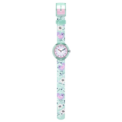 montre flik flak tweet tweet enfant bracelet textile oiseaux bleu turquoise