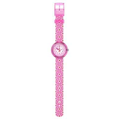montre flik flak power flower bracelet textile rose avec fleurs