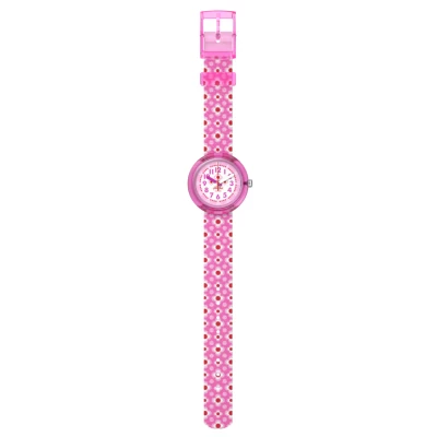 montre flik flak power flower bracelet textile rose avec fleurs