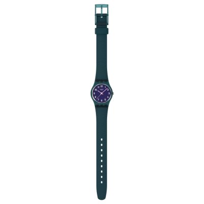 montre swatch lady teal weave cadran violet bracelet silicone vert foncé