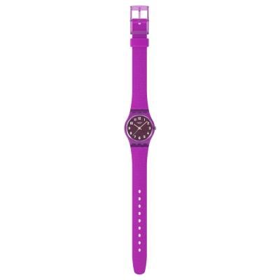 montre swatch lady magenta weave bracelet silicone violet cadran violet 25 mm quartz