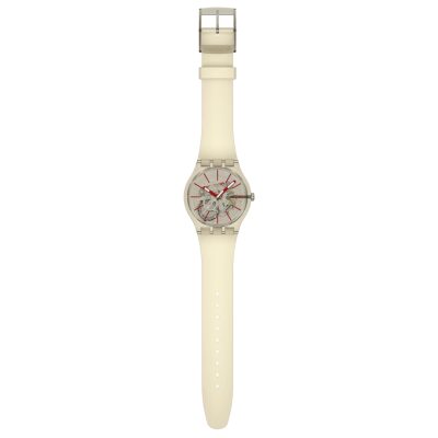 montre swatch revealed in the sand new gent cadran beige bracelet silicone beige
