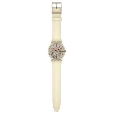 montre swatch revealed in the sand new gent cadran beige bracelet silicone beige