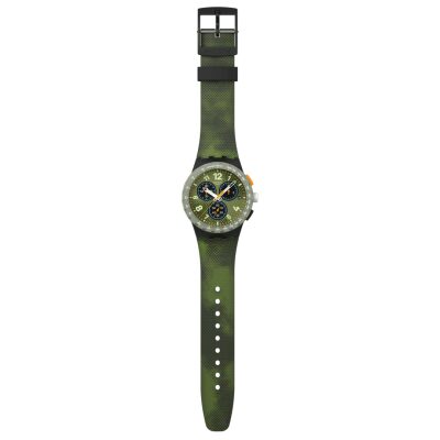 montre swatch midday camo original chrono bracelet camoufahe vert et noir 42 mm chronographe