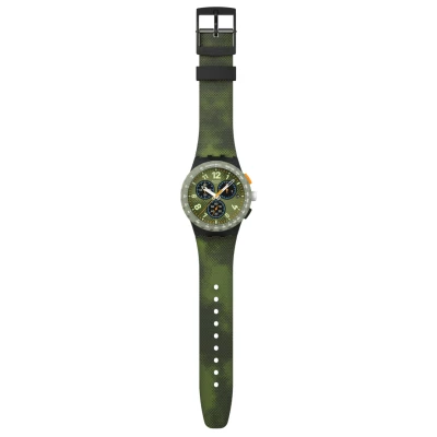 montre swatch midday camo original chrono bracelet camoufahe vert et noir 42 mm chronographe