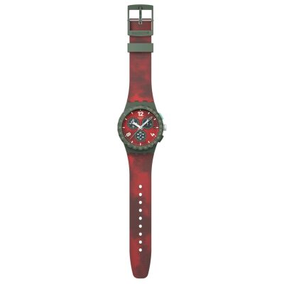 montre swatch chrono originals crimson foliage S bracelet silicone camouflage rouge