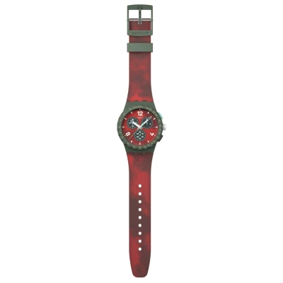 montre swatch chrono originals crimson foliage S bracelet silicone camouflage rouge