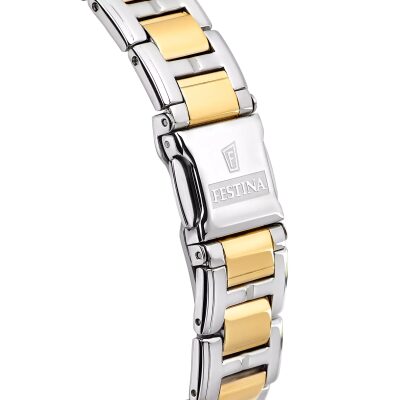 montre festina femme boyfriend acier bicolore gris et jaune multifonctions
