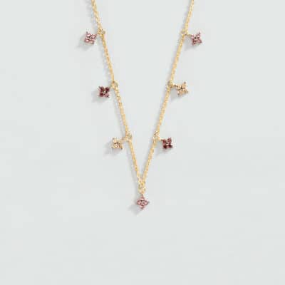collier agatha ras du cou beloved rose et doré argent petites fleurs roses