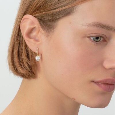 boucles d'oreilles agatha Créoles MONTMARTRE cristal doré cœur pavées de cristaux