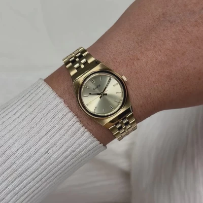 montre cluse retro 70's mini acier doré et cadran doré quartz 32 mm