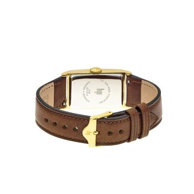 montre lip-churchill-t18 acier doré et cuir vachette marron mouvement quartz