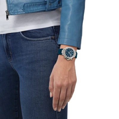montre tissot t race 38 mm quartz chronographe acier et bleu