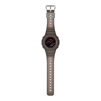 montre casio g shock GA 2100 serie marron transparente vie nocturne aiguilles oranges