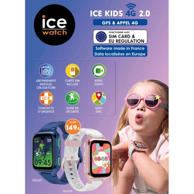 montre ice watch ice kids 4G 2.0 bleue GPS appels 4G carte sim incluse enfant sécurité localisation directe