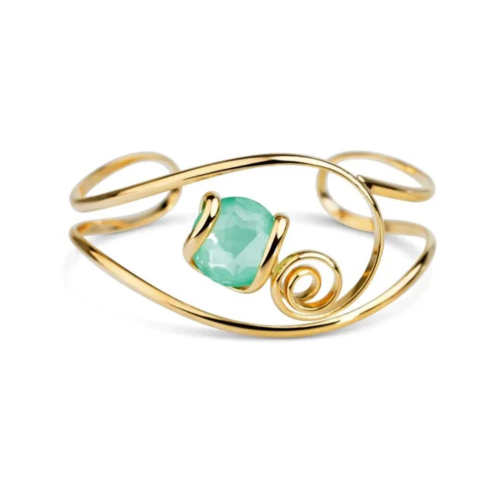 bracelet andrea marazzini vertigo mint ajustable métal doré et cristal vert menthe manchette