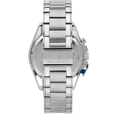 montre-maserati-collection-traguardo-en-acier-argente et cadran bleu