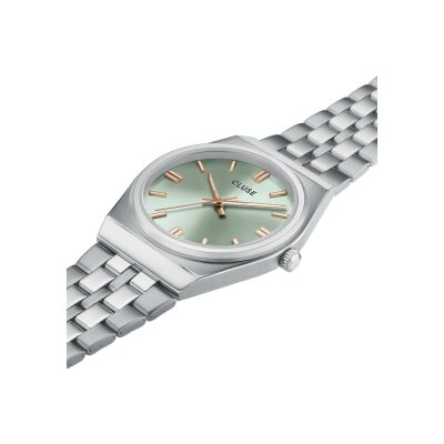 montre cluse femme retro 70's acier et vert sauge 33 mm quartz