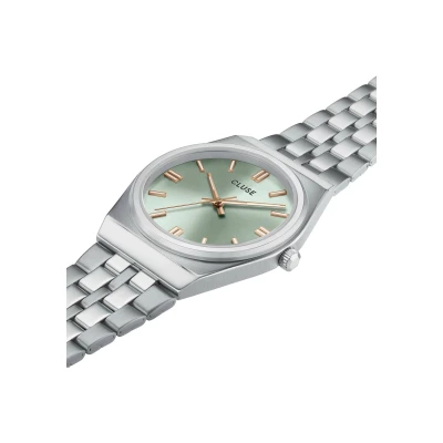 montre cluse femme retro 70's acier et vert sauge 33 mm quartz