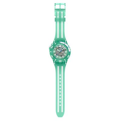 montre swatch scubaqua medusae vert d'eau montre de plongée bracelet silicone vert d'eau et blanc plage été