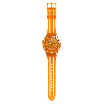 montre swatch scuaqua pacific sea nettle orange et blanche bracelet silicone montre plongée été plage