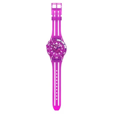 montre swatch -scubaqua-flower-hat violet bracelet silicone violet et blanc montre de plongée