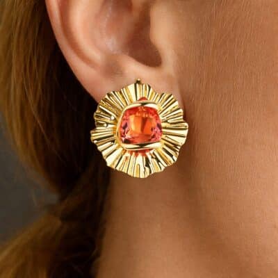 Boucles d’Oreille Andrea Marazzini métal doré pierres oranges cristaux