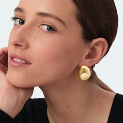 boucles d'oreilles agatha créoles ODYSSEE doré en forme de galet en laiton doré