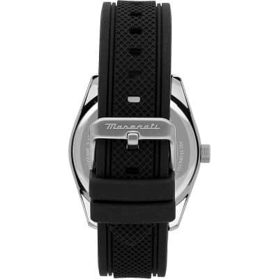 montre-maserati-homme attrazione acier et bracelet silicone noir
