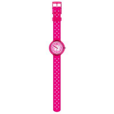 montre flik flak fizz in hibiscus enfant bracelet silicone rose fuschia perforé