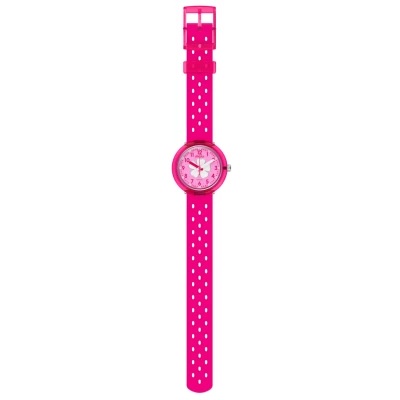 montre flik flak fizz in hibiscus enfant bracelet silicone rose fuschia perforé