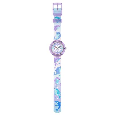montre flik flak enfant happy dolphins violet et bleu