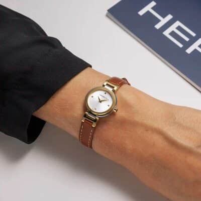 montre herbelin femme lady H acier bicolore et bracelet cuir marron 22 mm quartz
