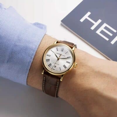 montre herbelin homme inspiration mouvement automatique 38 mm acier bicolore et bracelet cuir marron