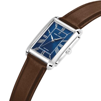 montre pierre lannier homme empire quartz 30.5 mm boitier acier bracelet cuir marron