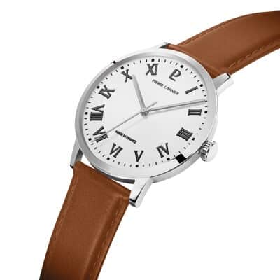 montre pierre lannier homme interval acier et cuir marron 40 mm quartz