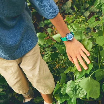 montre flik flak enfant fizz in waves bracelet silicone vert perforé