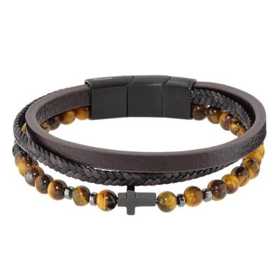 bracelet-rochet-en-acier--et-oeil-de-tigre homme mystères cuir marron
