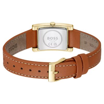 montre-boss femme -lucy-acier doré -cuir-marron vue de côté