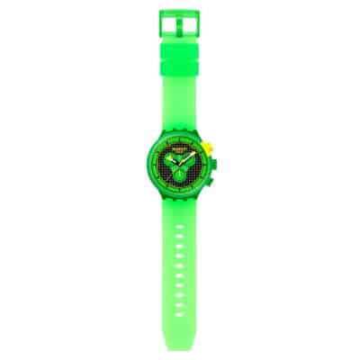 montre swatch big bold glowingly green vert fluo dépliée