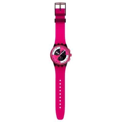 montre swatch original chrono fuchsia lines rose réédition années 80 rose fluo