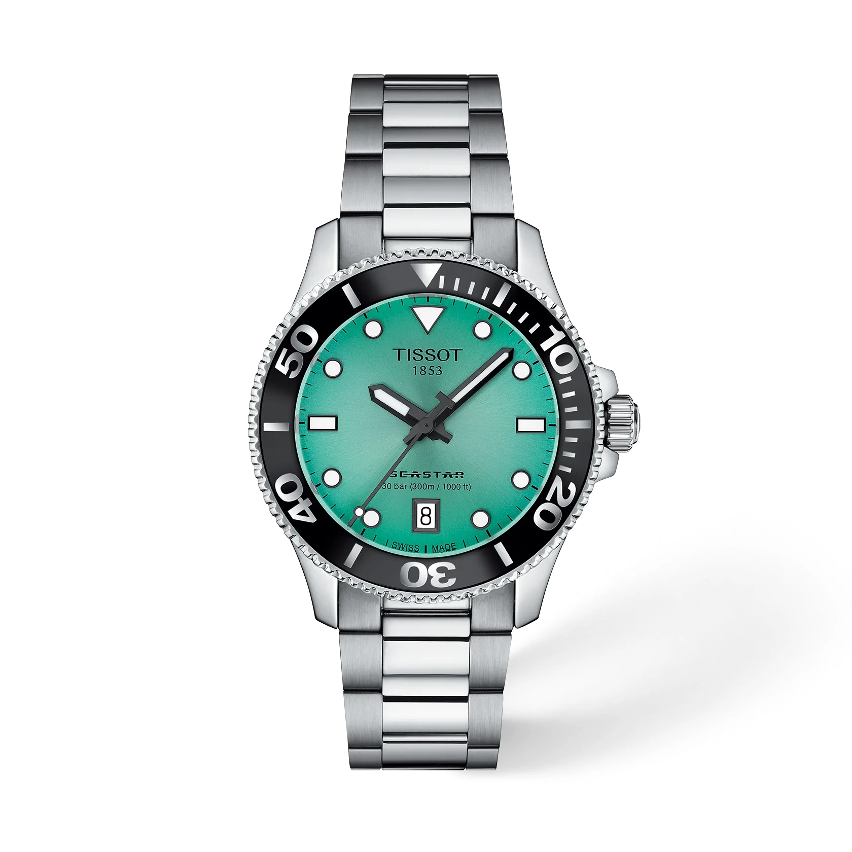 montre tissot seastar 1000 36 mm turqioise lunette noire 30ATM