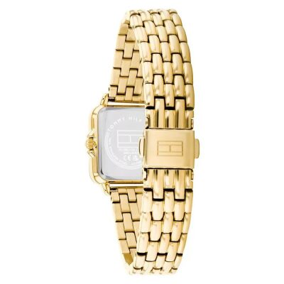 montre-tommy-hilfiger-collection-mia-en-acier-et-pvd-dor 22.5 mm quartz boitier carré vue de dos pour bracelet