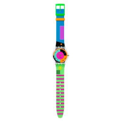 montre swatch skin neon hot racer vue bracelet silicone couleurs fluo formes géométriques